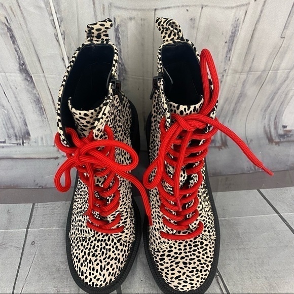 Gianni Binni Tan Red Ryedderr Cheetah Heeled Lug Sole Combat Boots Leather 6M - Picture 8 of 14